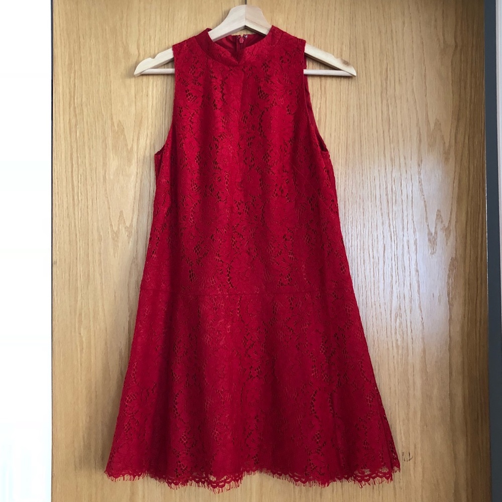 LOFT Red Lace Sleeveless Dress Sz 2